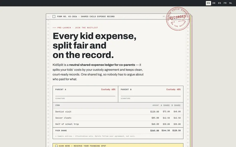 KidSplit website