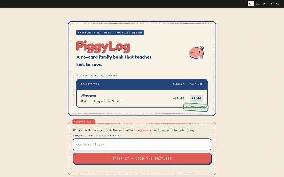 PiggyLog website