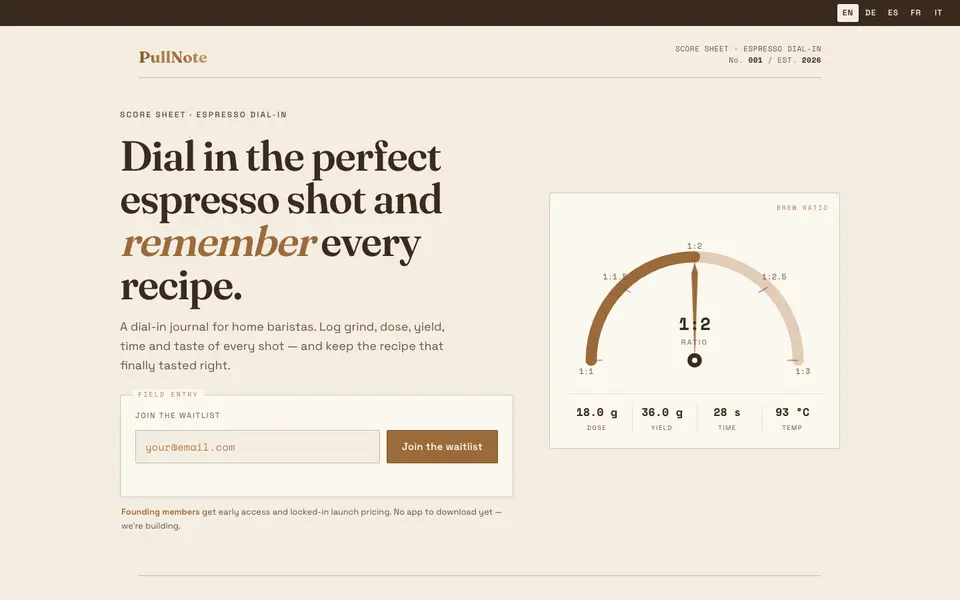 PullNote website